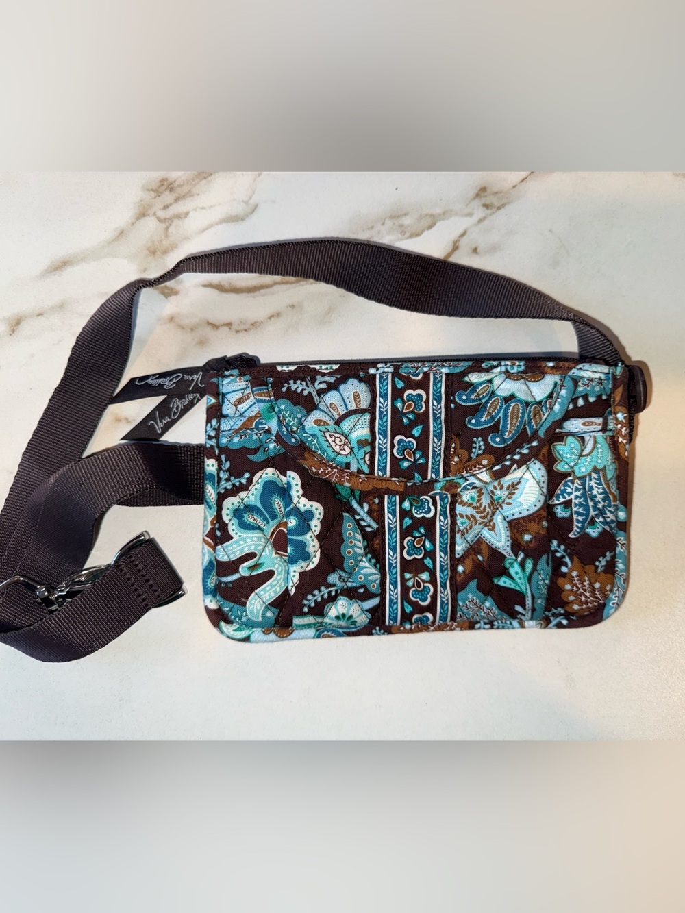 Vera Bradley Quilted Belt Bag Crossbody Waist Pack Brown Teal Floral